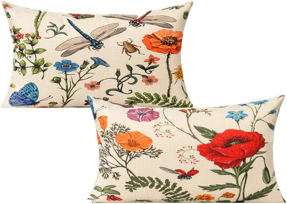 All Smiles Outdoor Patio Throw Pillow Covers 18x18 Set of 4 Spring Summer Garden Flowers Farmhouse Décor Outside Furniture Bench Chair Decorative Cushion Cases for Swing Deep Seat Bed Couch Sofa