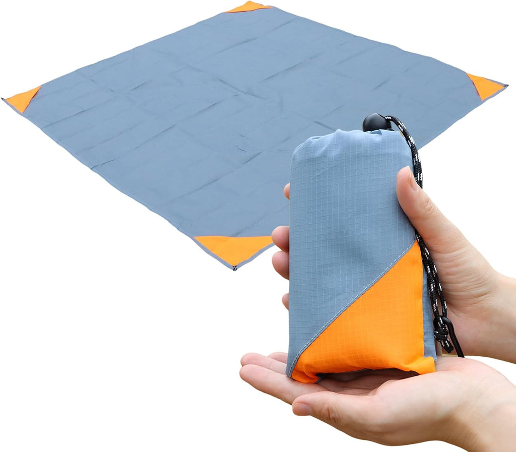 Pocket Picnic Blanket, Compact Lightweight Tarp for Camping | Foldable, Easy to Carry, Water Resistant Sandproof Washable Quick Dry Mat for Beach, Festival, Travel, Outdoor Recreation