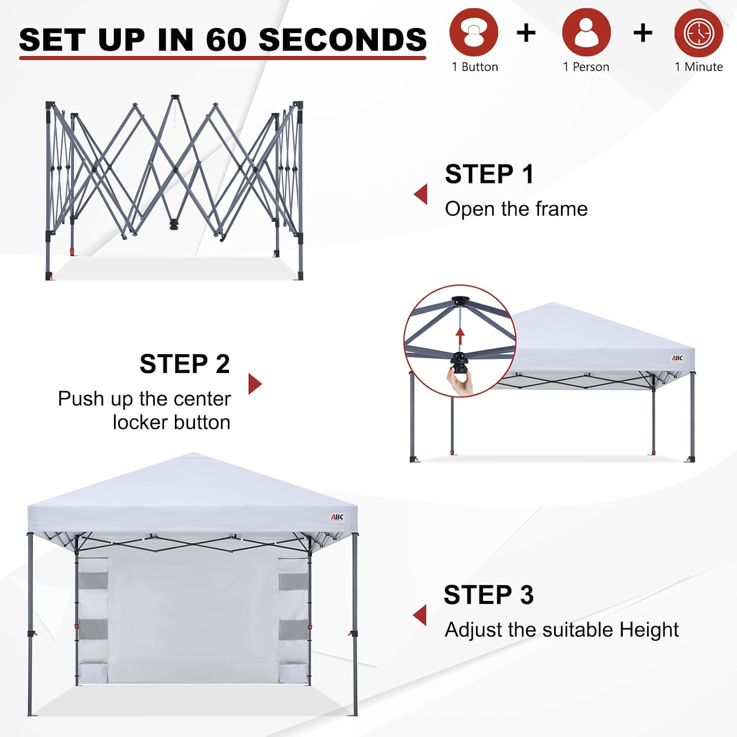 ABCCANOPY 10x10 Heavy Duty Pop Up Canopy Tent with Storage Sidewall, White