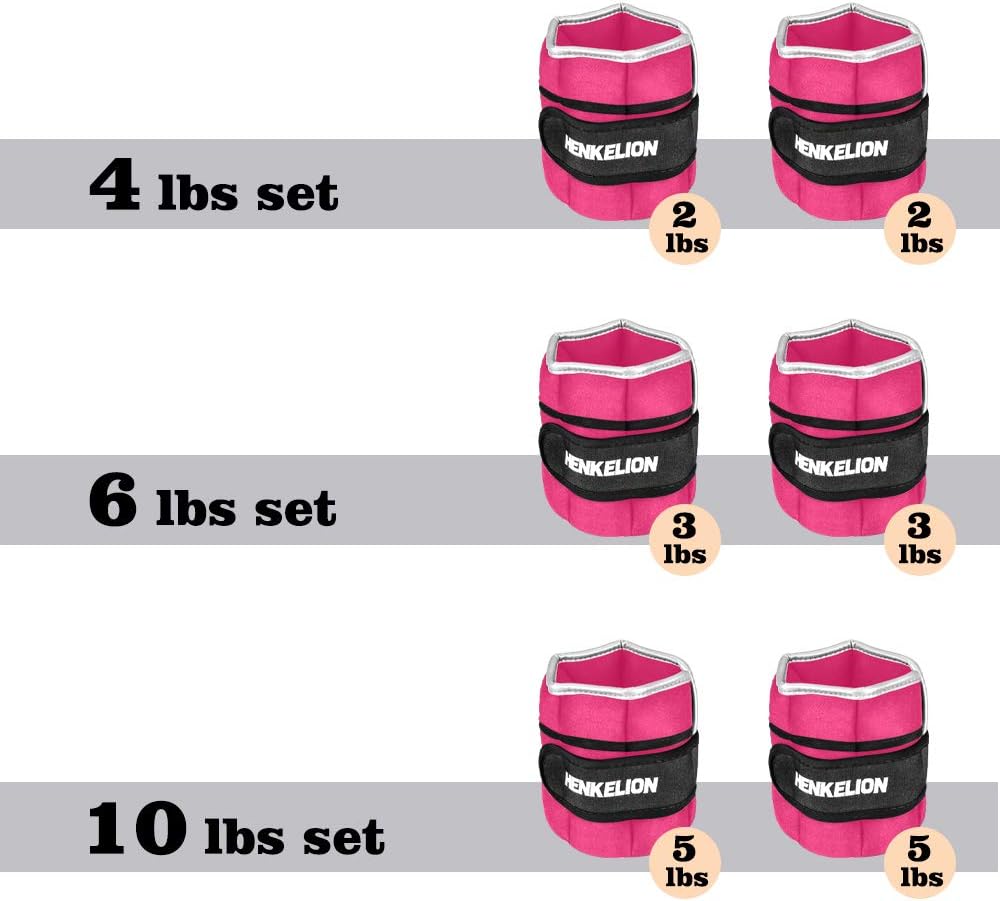 Henkelion 1 Pair 2 3 5 10 Lbs Adjustable Ankle Weights for Women Men Kids, Strength Training Wrist and Ankle Weights Sets for Gym, Fitness Workout, Running, Lifting - Black Grey Pink Blue Purple