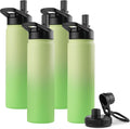 DOMICARE Insulated Water Bottle, 22 oz Vacuum Insulated Stainless Steel Reusable Sports Bottle with Straw Lid & Spout Lid for Travel, Camping, Bike, Leakproof, Green Gradient, 4 Pack