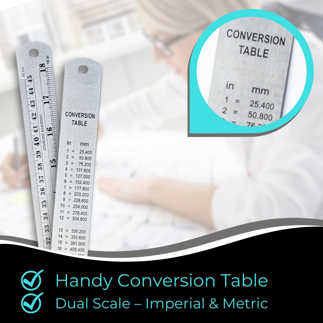 Metal Ruler 18 Inch, Stainless Steel Ruler, Straight Edge, Pack of 10