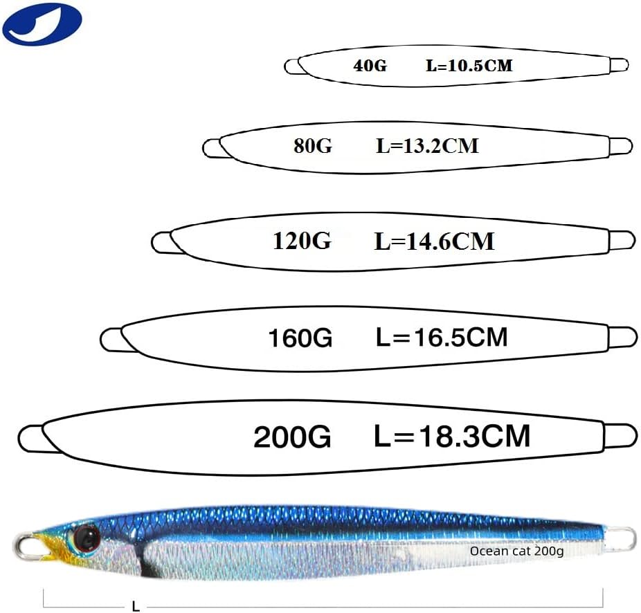 OCEAN CAT 1 PC Slow Fall Pitch Fishing Lures Sinking Lead Metal Flat Jigs Jigging Baits with Hook for Saltwater Fishing 4 Colors 160G/200G
