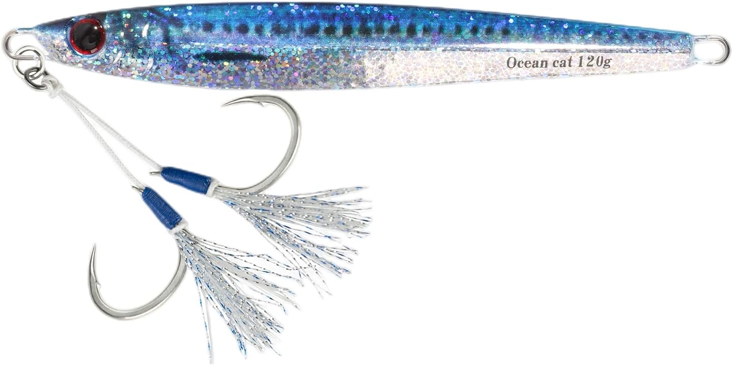 OCEAN CAT 1 PC Slow Fall Pitch Fishing Lures Sinking Lead Metal Flat Jigs Jigging Baits with Hook for Saltwater Fishing 4 Colors 160G/200G