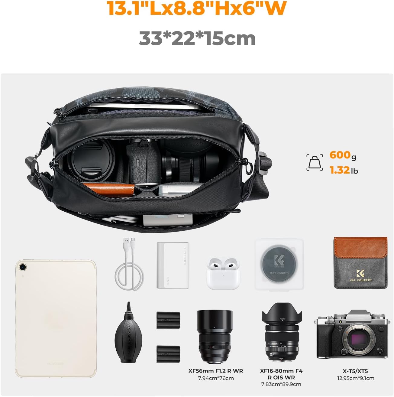 K&F CONCEPT 2 in 1 Camera Sling Bag, Everyday Shoulder Bag