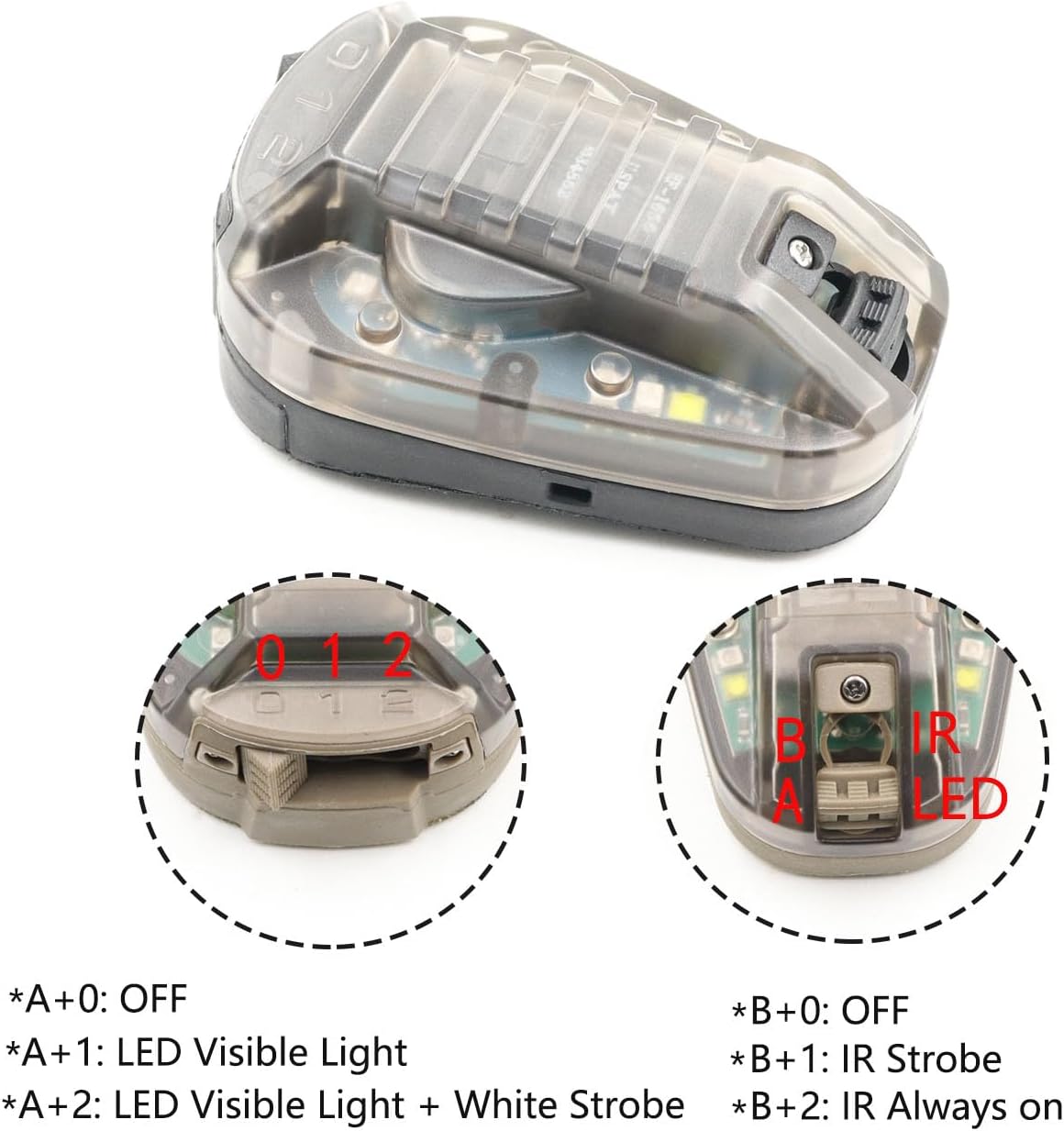 Tactical IR Strobe Helmet Light Military Identification Lights with Visible LED + White Strobe Survival Signal (Black-Blue)