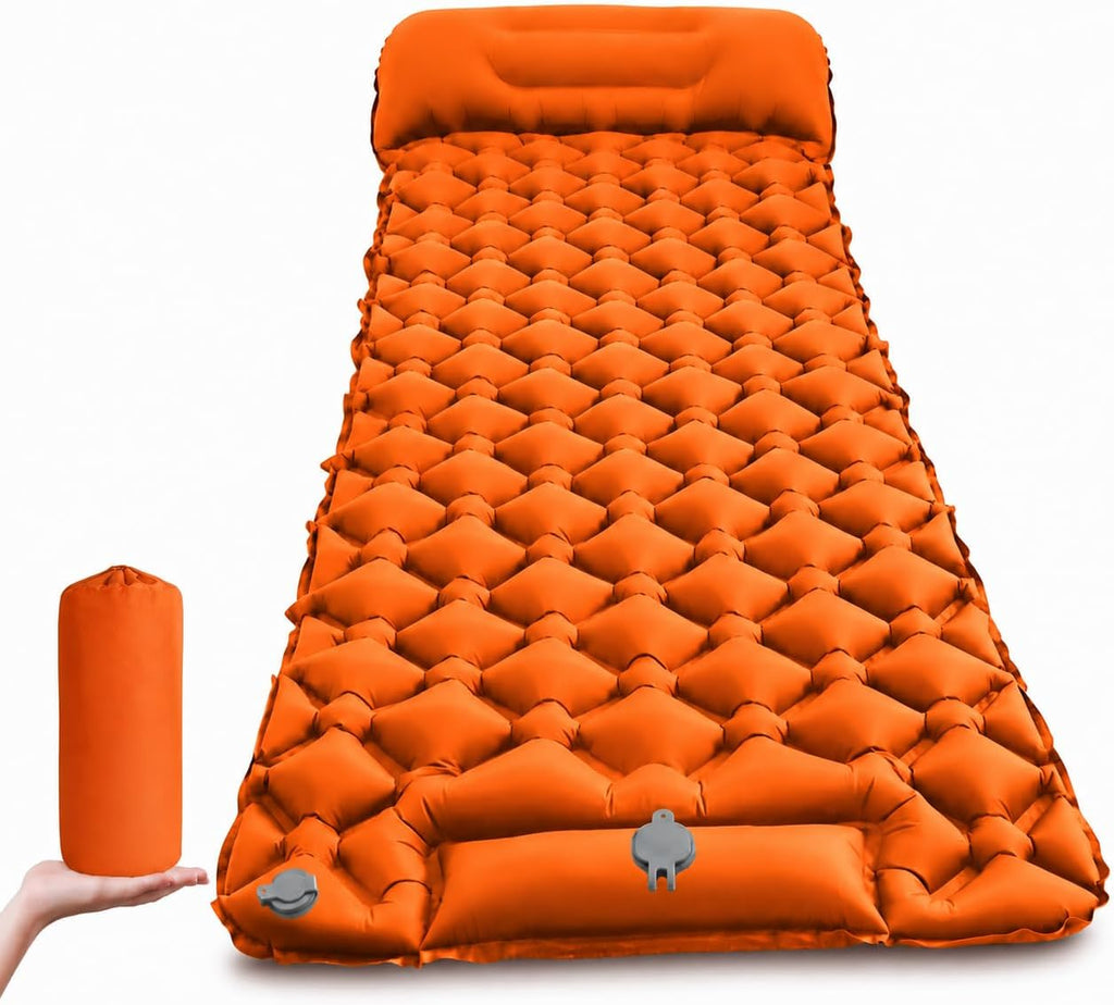 Camping Sleeping Pad, Ultralight Camping Mat with Pillow, Built-in Foot Pump Inflatable Sleeping Pads Compact for Camping Backpacking Hiking Traveling Tent
