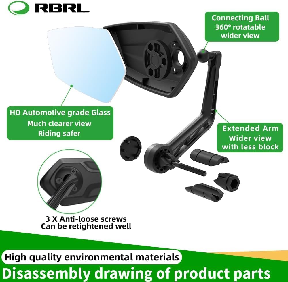 RBRL Bike Mirror Bar End Bike Mirror, Rotatable Bicycle Mirror, Automotive Grade Glass Bike Side Mirrors, Scratch Resistant E-Bike Universal Rearview Mirrors for Mountain bike (Left)