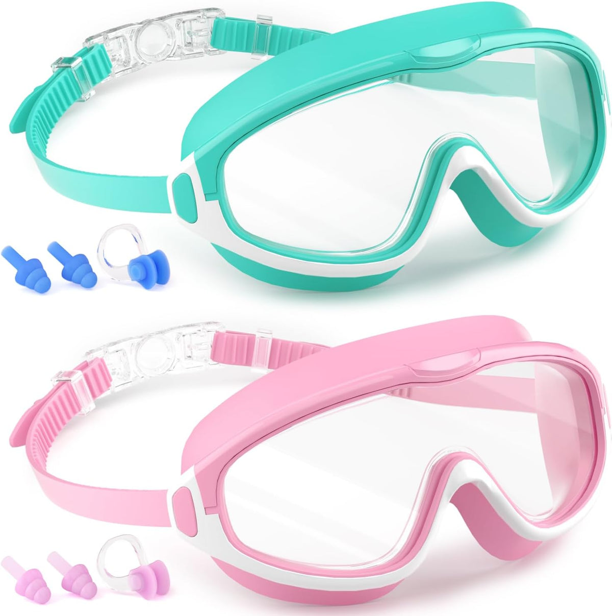 COOLOO 2 Pack Kids Goggles 4-16, Wide View No Leaking Kids Swim Goggles