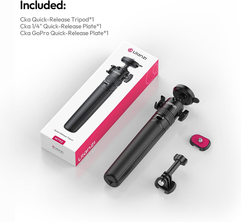 ULANZI MT90 2-in-1 Selfie Stick Tripod with CKA Quick Release, 5-Section Adjustable Aluminum Stand, 360° Ball Head & Cold Shoe for GoPro Hero/DJI Osmo Action/Insta360, Compact Cameras