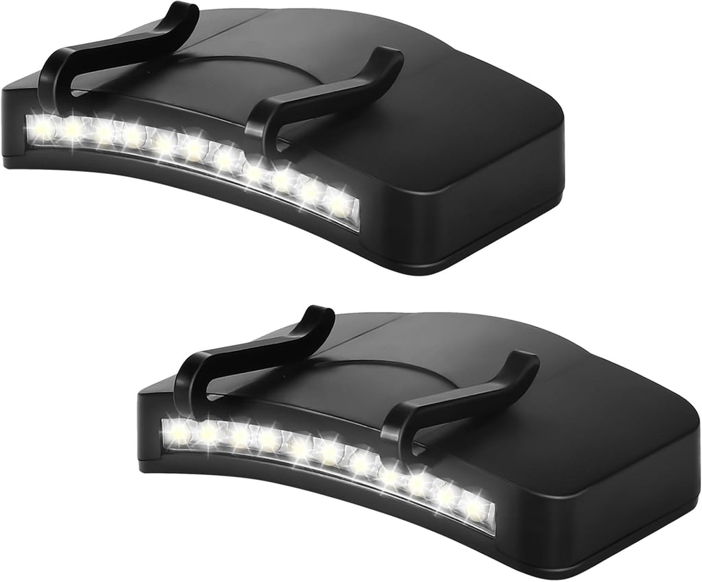 Mudder 4 Pcs Black Hat Lights Clip on Battery Powered 11 LED Cap Flashlight
