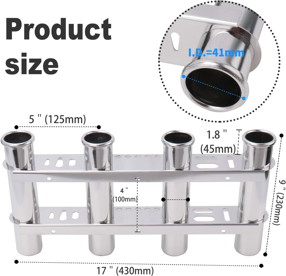 Fishing Rod Holder for Boat, Vertical Wall Mounted Fishing Rod Rack, Stainless Steel Rod Holder for Marine Boat,Fishing Boat, Truck (4 Tubes Upgrade)