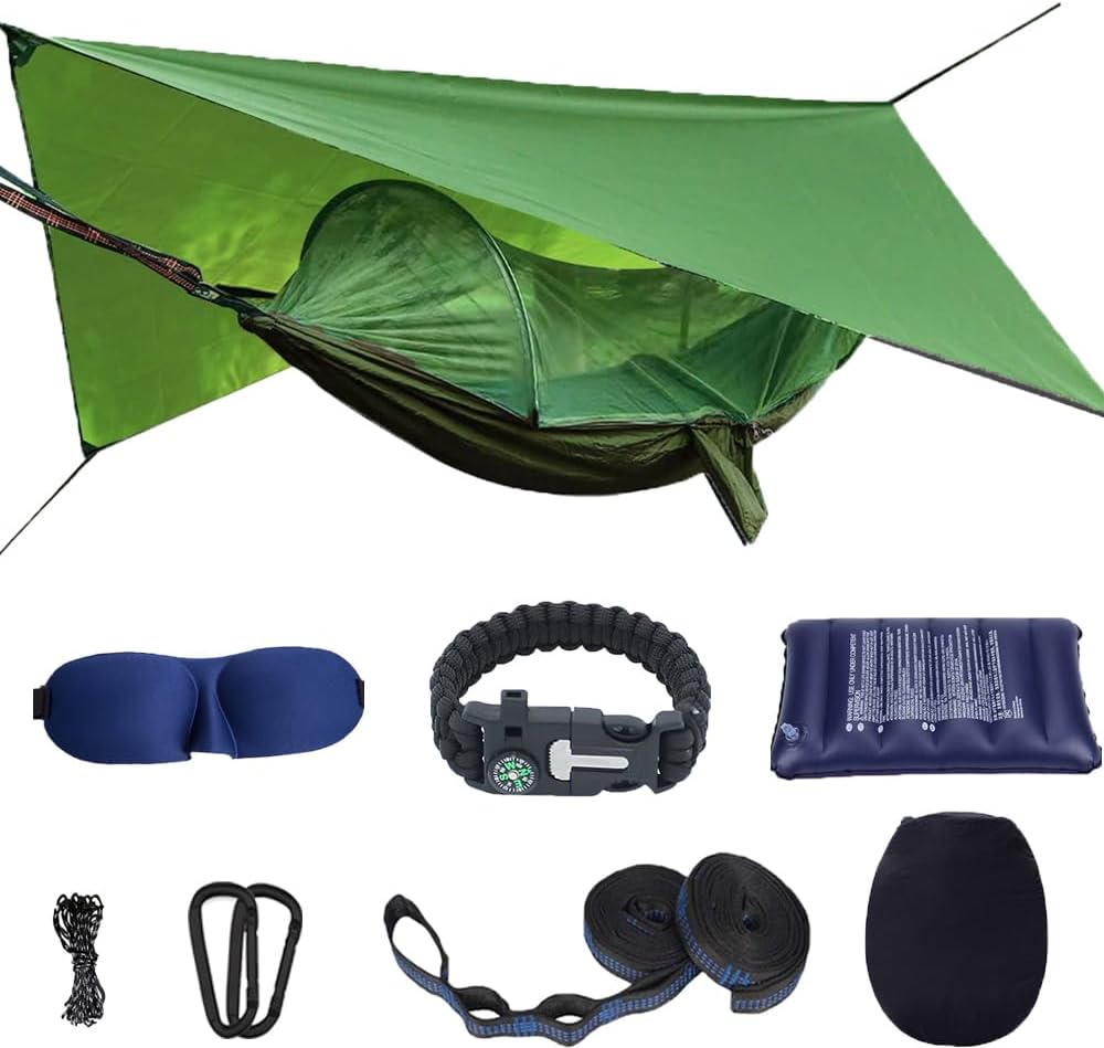 Camping Hammock with Mosquito Net and Rain Fly - Travel Hammock Bug Net - Hammock Tent for Outdoor Hiking Backpacking Travel Camping Accessories and Camping Gear…