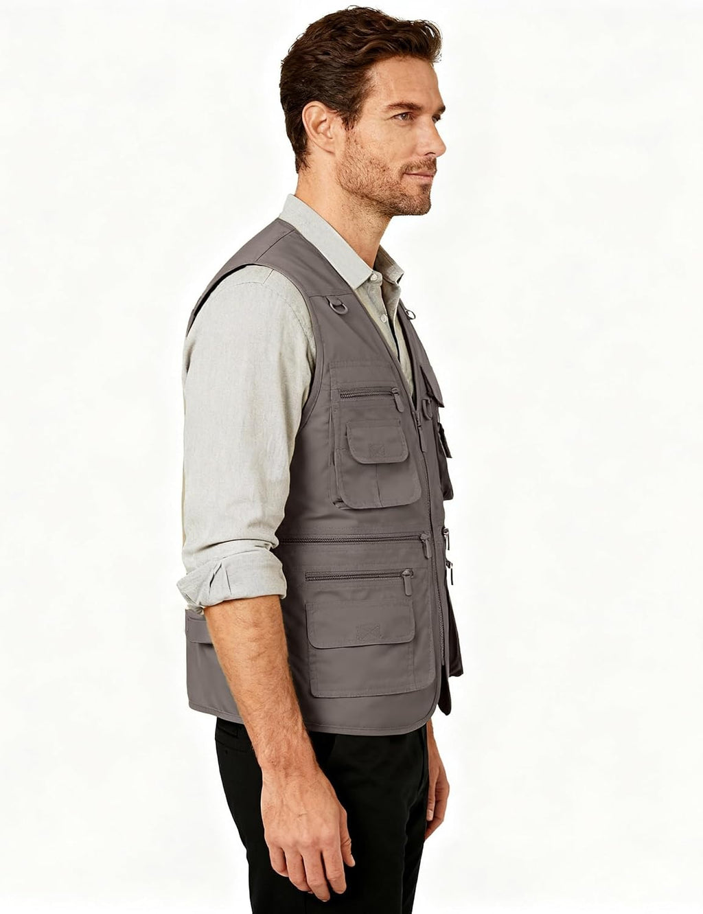 Flygo Men's Fishing Vest Utility Lightweight Outdoor Travel Safari Photo Cargo Vest with 16 Pockets