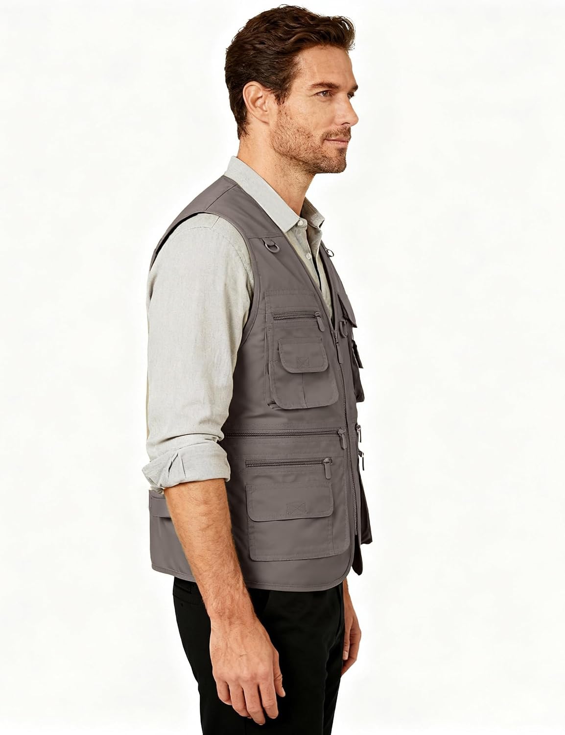 Flygo Men's Fishing Vest Utility Lightweight Outdoor Travel Safari Photo Cargo Vest with 16 Pockets