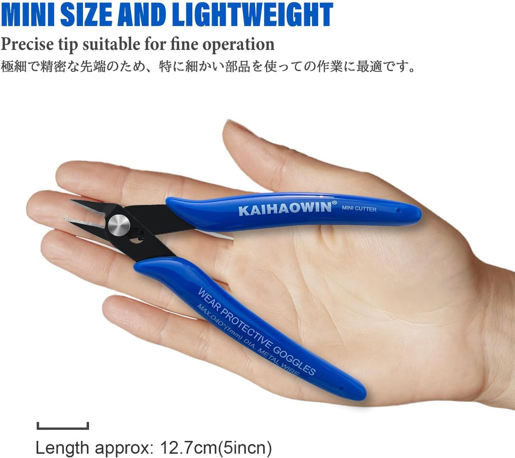 KAIHAOWIN Micro Wire Cutters with Spring, 5 Pack, 5 inch Precision Mini Flush Cutters Bulk, Nippers, Flush Cutting Pliers, Wire Snips, Small Side Cutters for Electronics Crafts Jewelry-Blue