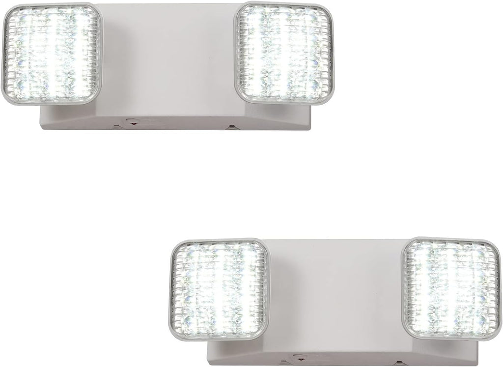 TANLUX LED Emergency Lights with Battery Backup, Two Head Adjustable Commercial Emergency Lights, UL Listed, AC 120/277V, Hardwired Exit Light Fixtures - 2 Pack (White)