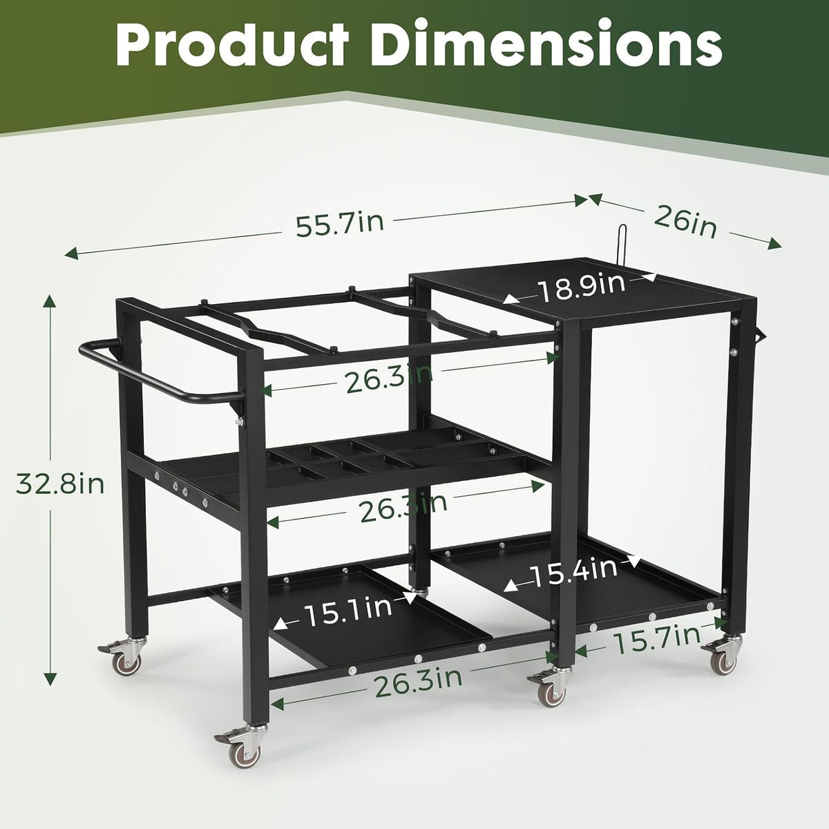 Outdoor Grill Table for Big Green Egg, BBQ Cart with Lockable Wheels