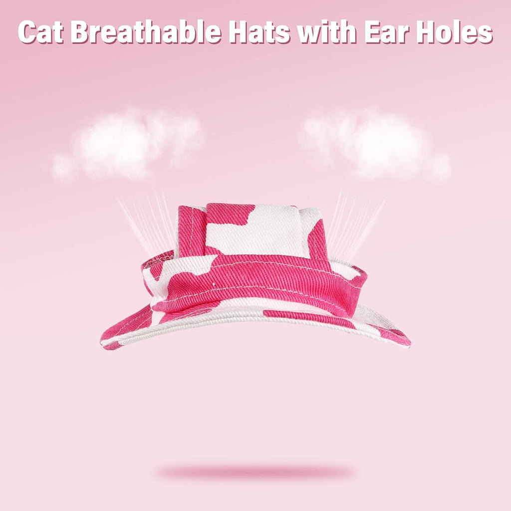 DENTRUN Cat Bucket Hat with Ear Hole, Cotton Birthday Bonnet for Small Pets