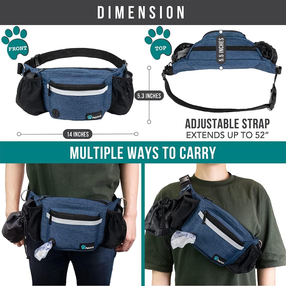 PetAmi Dog Fanny Pack, Treat Pouch for Dog Walking Training, Navy Blue
