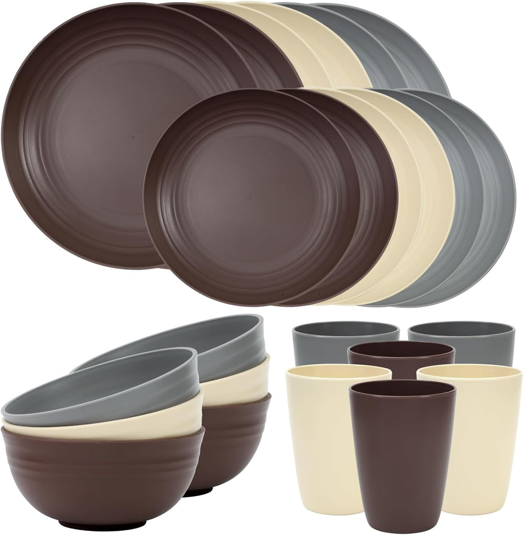 Quatish 24 Piece Plates and Bowl Set for 8, Dinnerware Dish Set for Kitchen