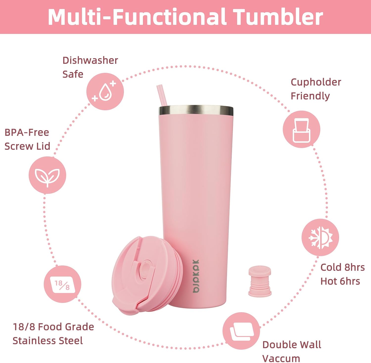 BJPKPK 30 oz Coffee Tumbler with Straw, Insulated Stainless Steel Cup