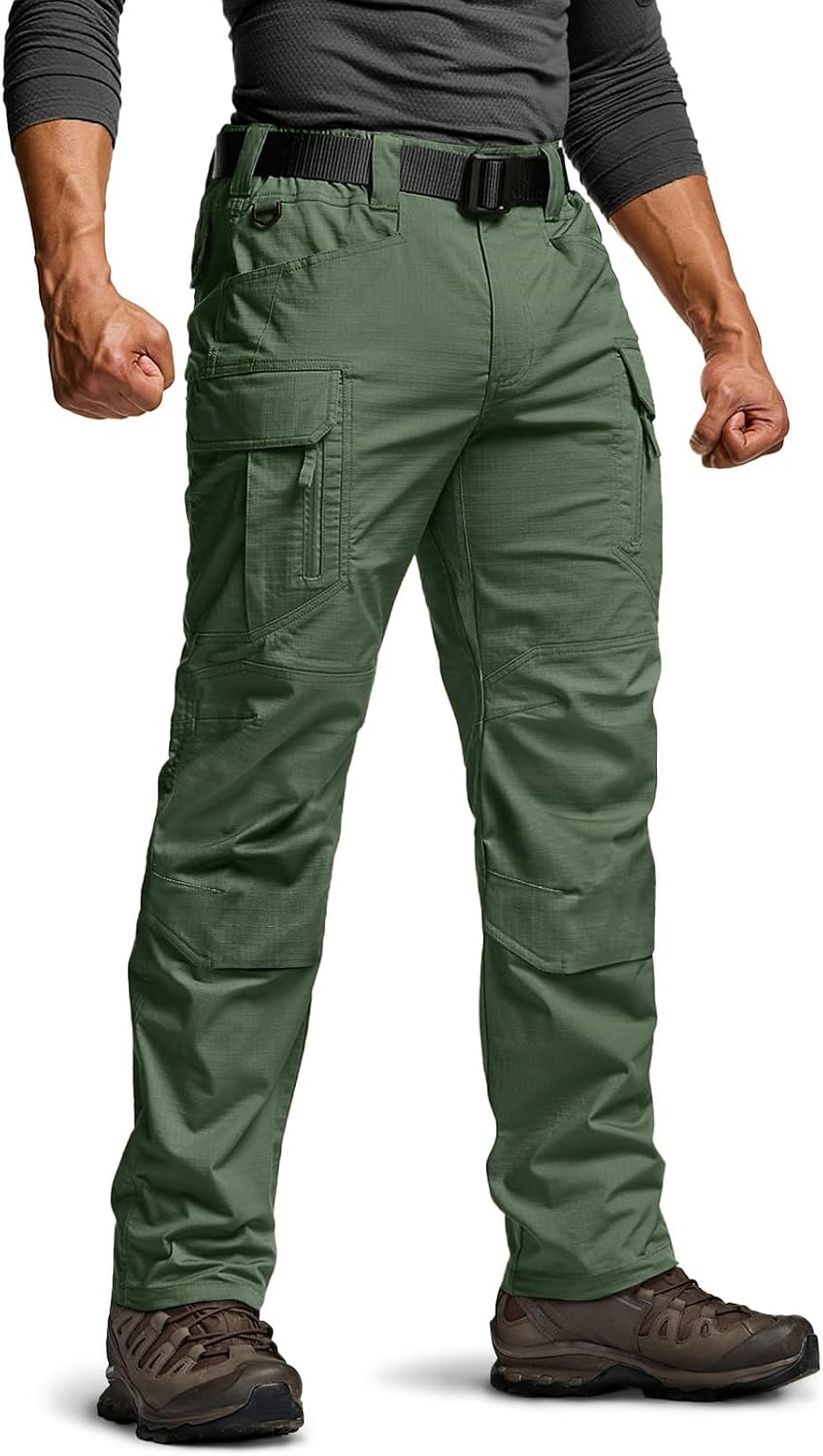 CQR Men's Flex Stretch Tactical Pants, Water Resistant Ripstop Cargo Pants, Lightweight EDC Outdoor Work Hiking Pants