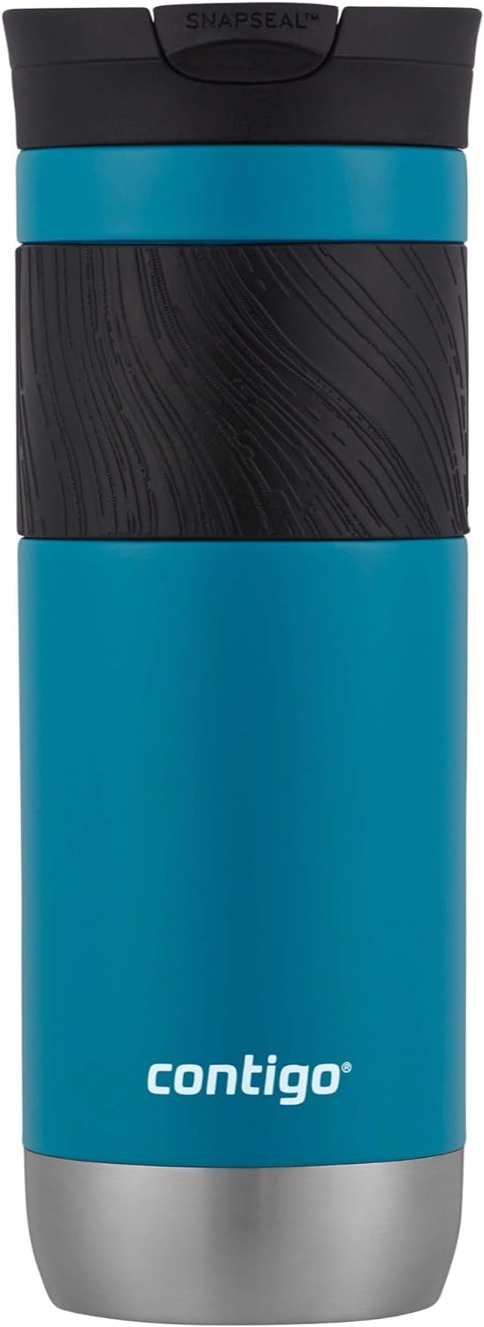 Contigo Byron 2.0 Snapseal Insulated Stainless Steel Travel Mug with Grip 2-pack, 16oz, Blueberry Satin & Gold Morel