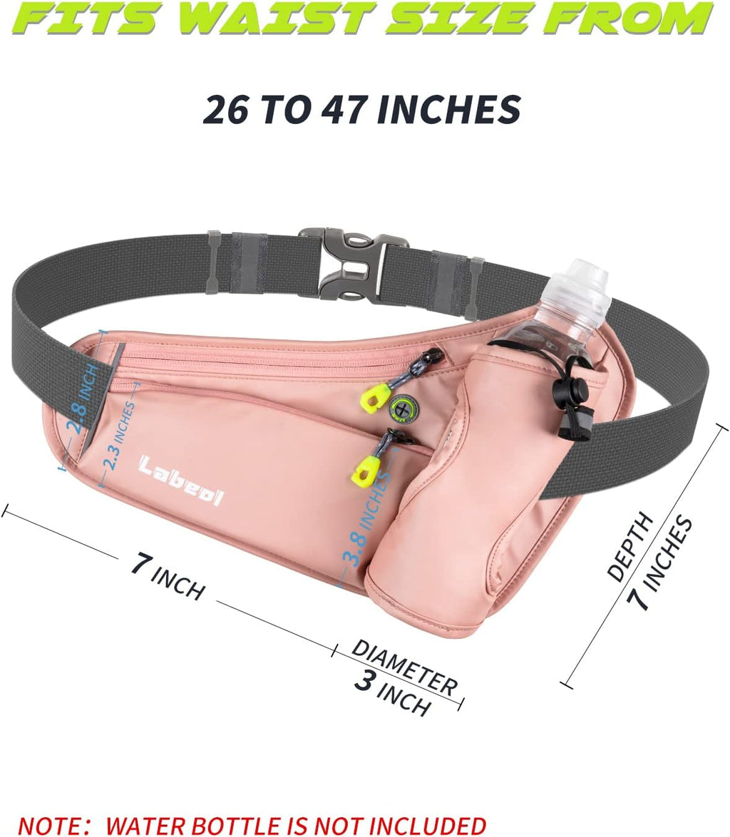 Running Belt, Waterproof Hydration Belt with Water Bottle Holder Hiking Walking Waist Pack Reflective Adjustable Fanny Pack Compatible for Phone Waistband Outdoor