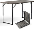 4FT Folding Table, Adjustable Height Fold-in-Half Table with Handle, Khaki