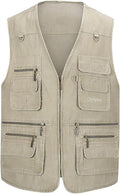 Spanye Mens Safari Travel Photo Vest Outdoor Fishing Multi Pocket Jacket Beige
