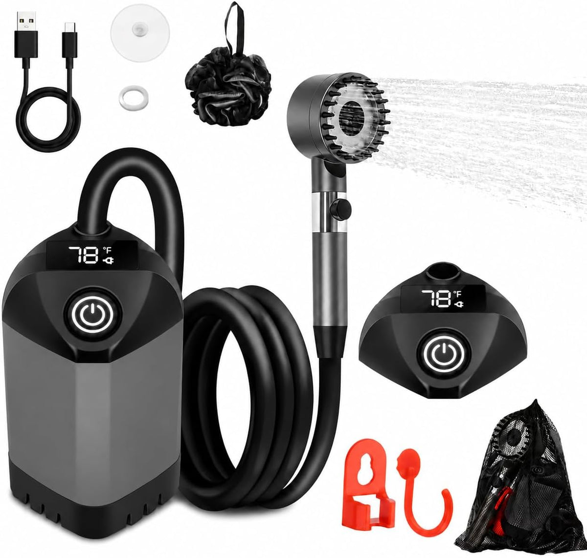 Portable Shower for Camping, 7800mAh Rechargeable Camping Shower