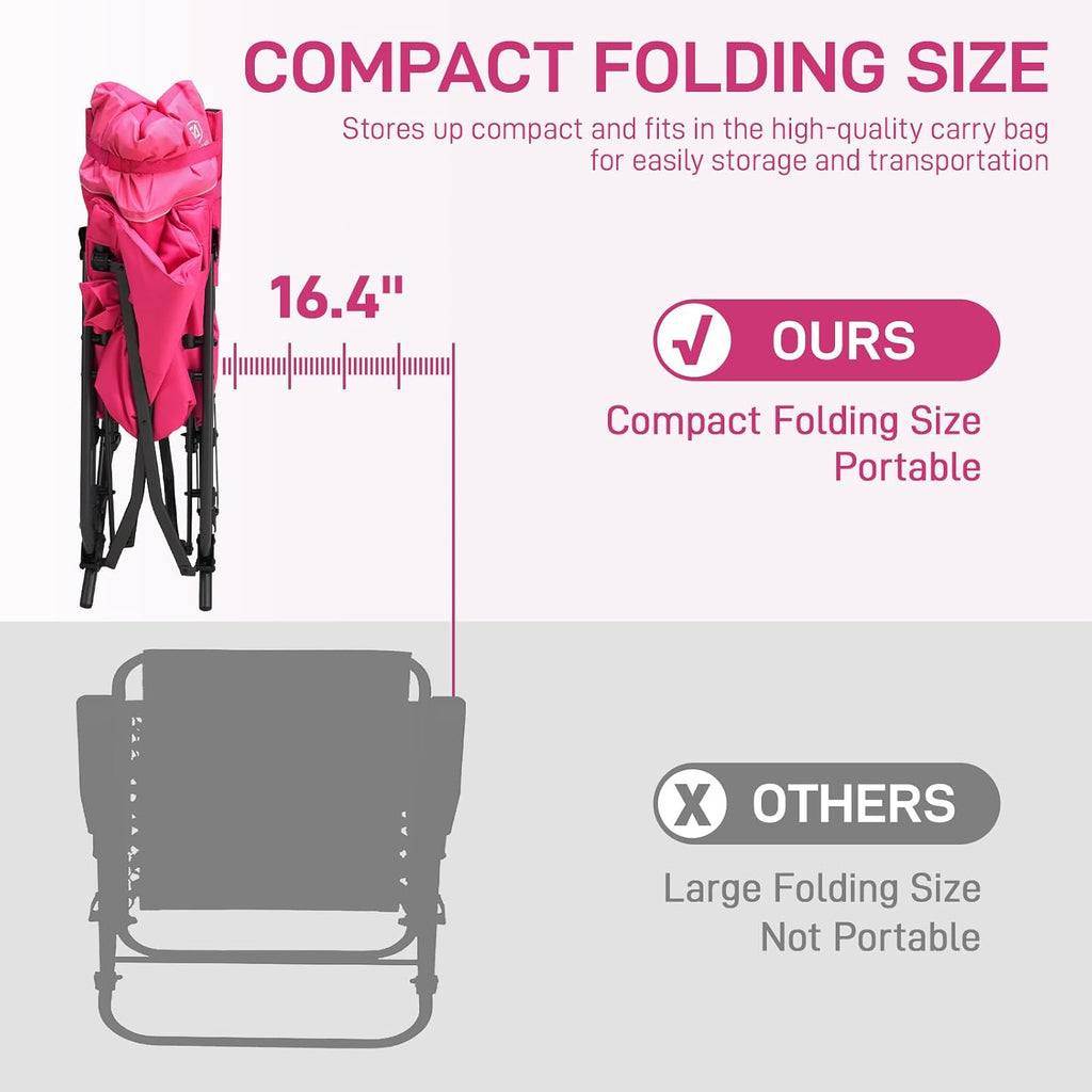 EVER ADVANCED Oversized Folding Rocking Camping Chair, Padded Portable Rocker Chair for Patio, Lawn and Outdoors, Heavy Duty Hard Armchair for Adults Supports 400lbs, Pink