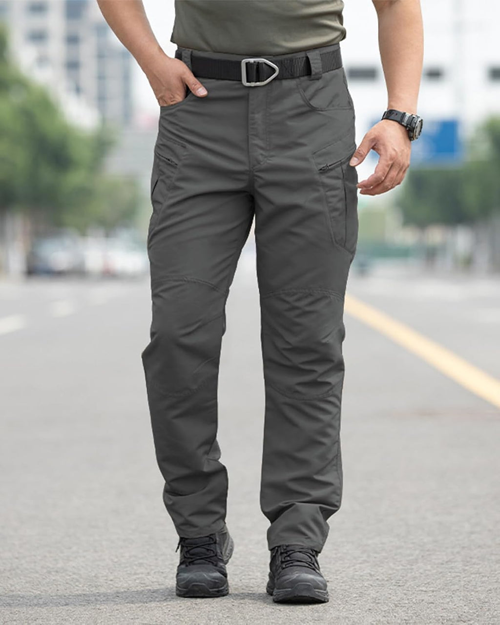Men's Stretch Tactical Pants Waterproof Ripstop Fabric Cargo Pants Lightweight Casual Hiking Outdoor Work Pants (No Belt)