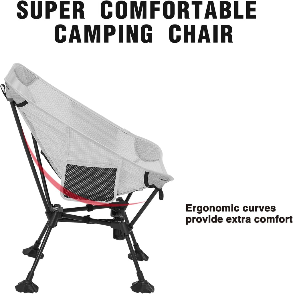 MOON LENCE Portable Camping Chair，Lightweight Backpacking Hiking Chairs,Compact,Foldable,with Anti-Sinking Large Feet for Beach,330 lbs Capacity (Grey, Standard)