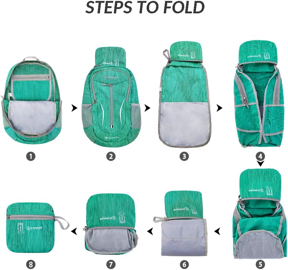ZOMAKE 25L Lightweight Packable Backpack, Foldable Daypack(Military Green)