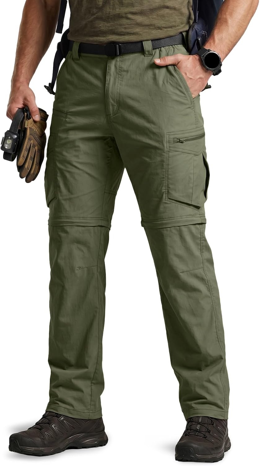 CQR Men's Convertible Cargo Tactical Pants, Water Resistant Outdoor Hiking Pants, Zip Off Lightweight Stretch Work Pants