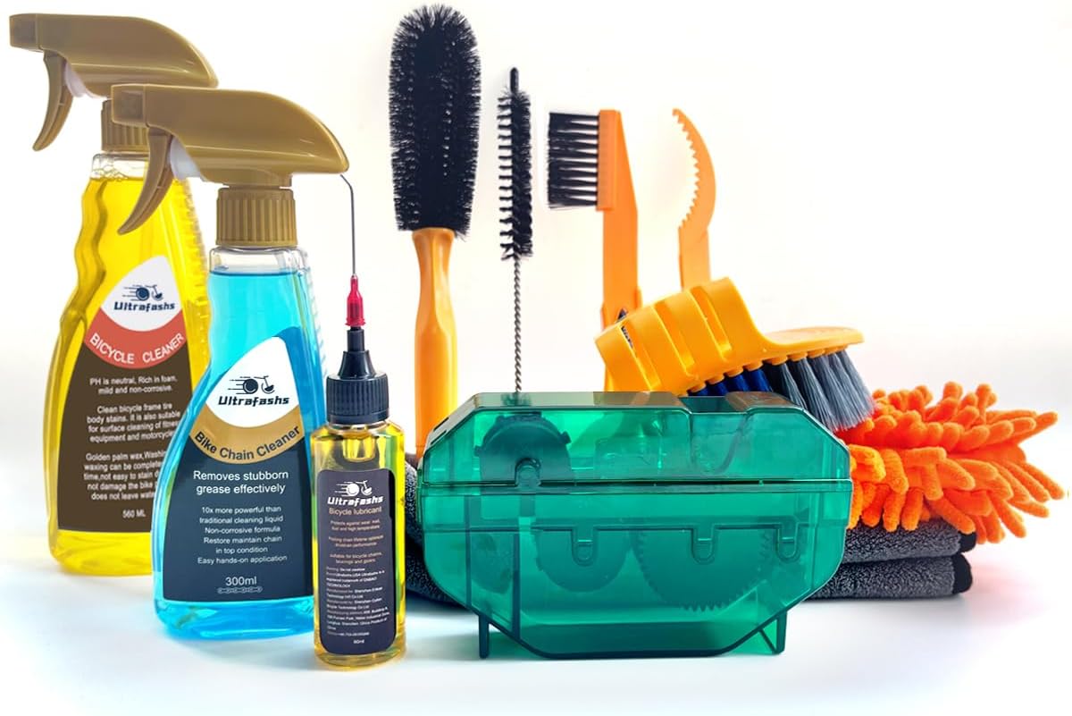 Bike Cleaning Kit - Complete Bicycle Maintenance Set with Degreaser, Lubricant, Chain Scrubber & Brushes for Mountain, Road, MTB, E-bikes
