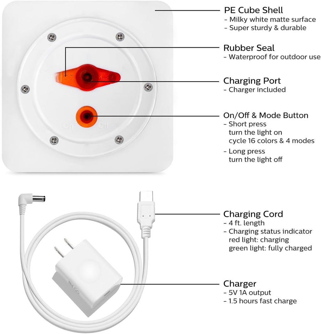 Mr.Go 4-inch LED Cube Light, Dimmable Kids Night Light Mood Lamp w/Remote