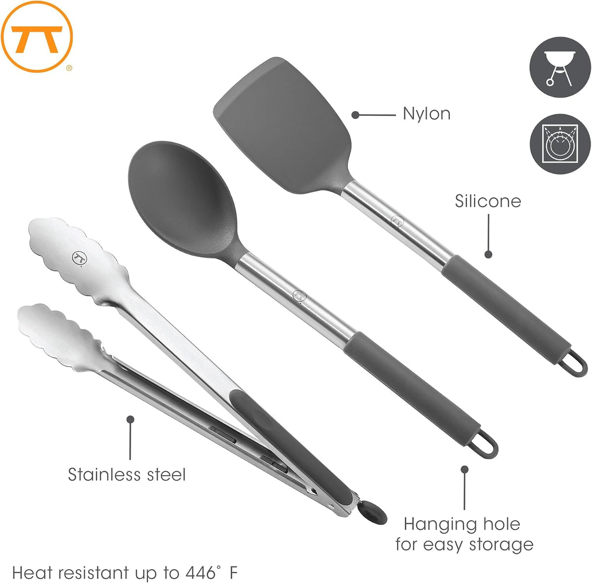 Outset Camping Cooking Utensil Set, Tongs, Spatula & Spoon Camp Utensils