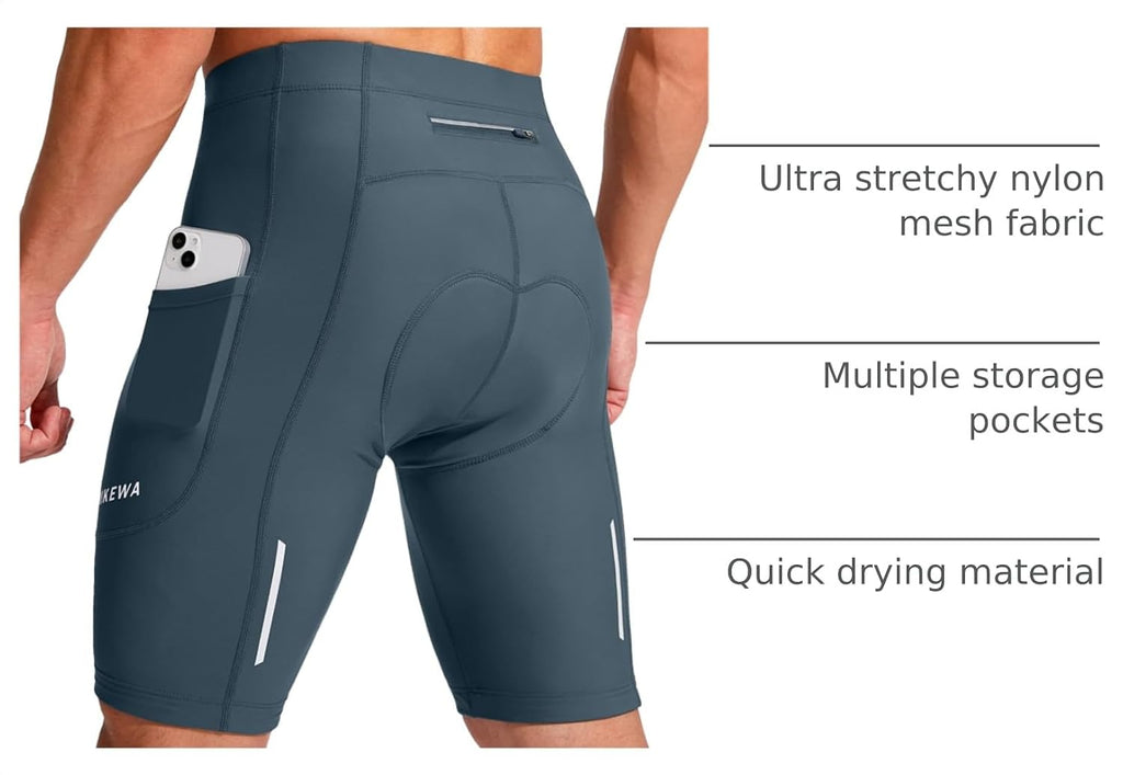 Bikewa Men's Bike Shorts 3D Padded Cycling Road Biking Mountain Riding Biker Bicycle UPF 50+ Cycle Shorts Zipper Pockets