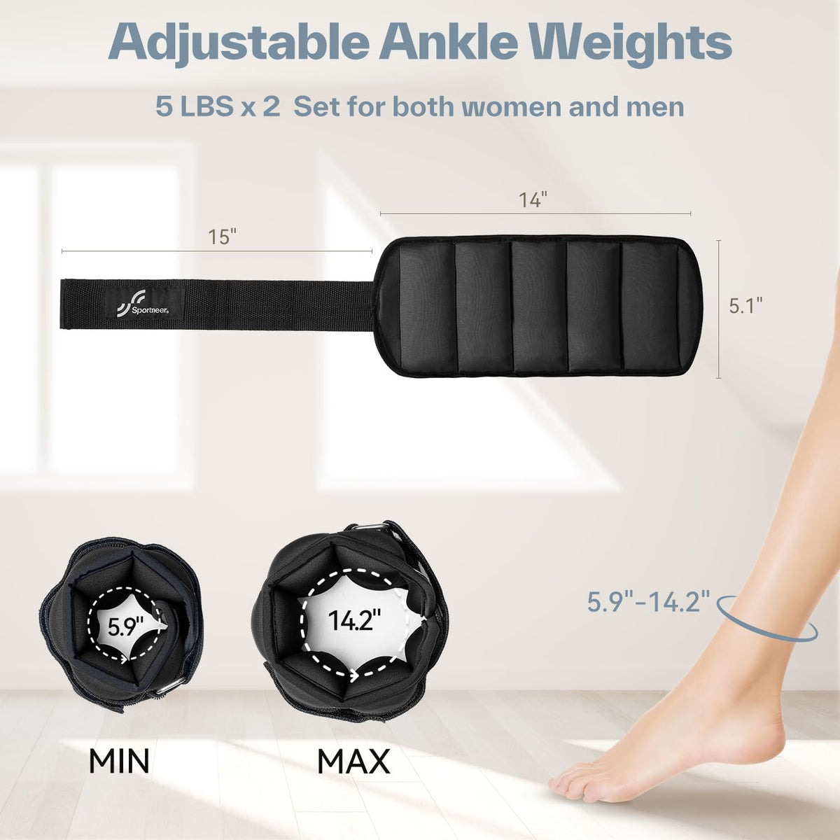Sportneer Adjustable Ankle Weights with Removable Weights, Easy to Adjust