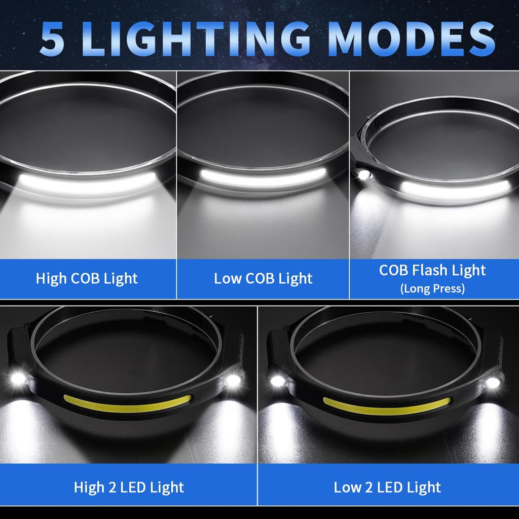 ZioeYiue Headlamp Rechargeable 5PCS, 230°Wide Beam LED Head Lamp for Adults