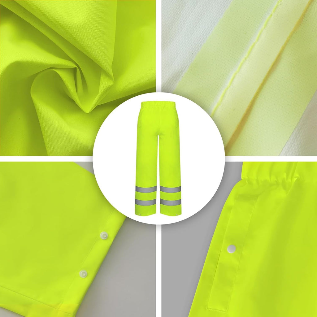 TCCFCCT High Visibility Rain Gear for Men Waterproof High Vis Rain Pants, Class 3 Hi Vis Rain Pants for Men with Hood, Lightweight Rain Suits for Mens Safety Work & Outdoors, 4XL-5XL Yellow P