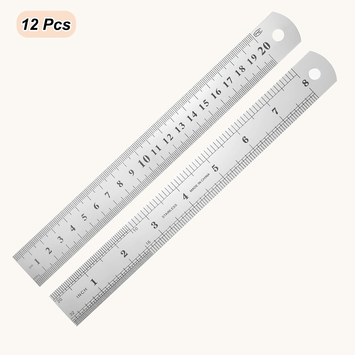 HARFINGTON 12 Pcs Steel Ruler 8" x1-1/32 Machinist Metal Ruler Carbon Steel Metric Straight Edge Measuring Tools 0.6mm Thick for Engineering Architect Drawing Home Office