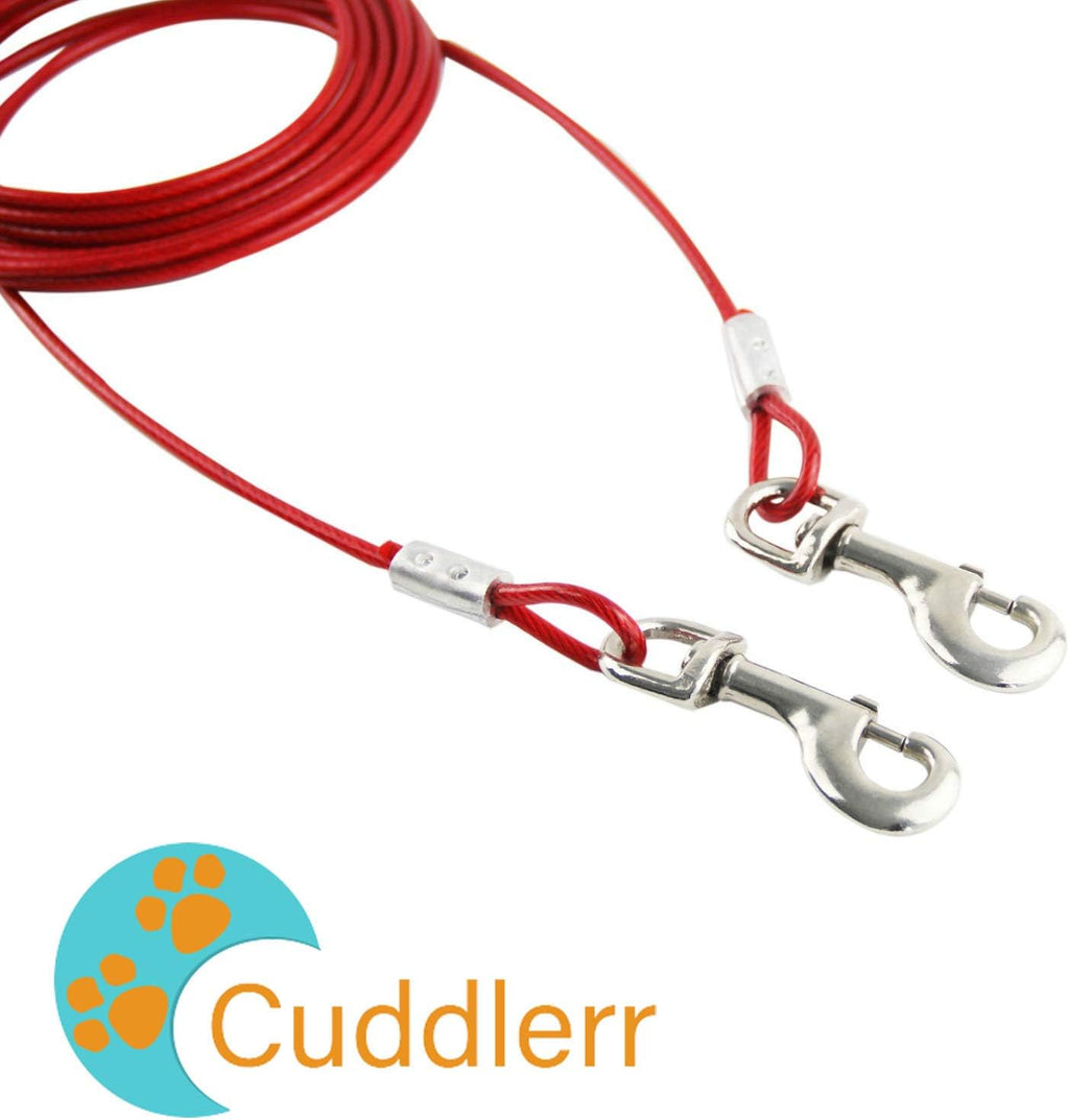30ft Dog Tie Out Cable for Dogs, 16" Chrome Plated Anti Rust Stake, Great for Camping or The Garden, Suitable for Harness, Leash & Chain Attachments - Red