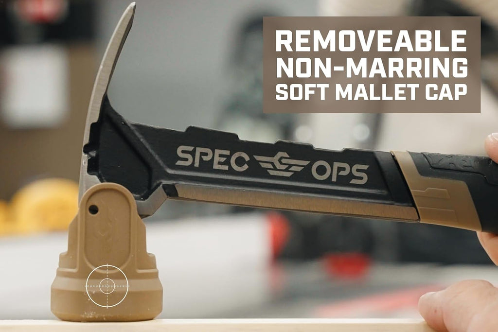 Spec Ops Tools Framing Hammer for Carpentry & Demolition, Magnetic Nail Holder, Rip Claw, Soft Mallet Cap, Milled Face with Mallet Cap 28 Oz