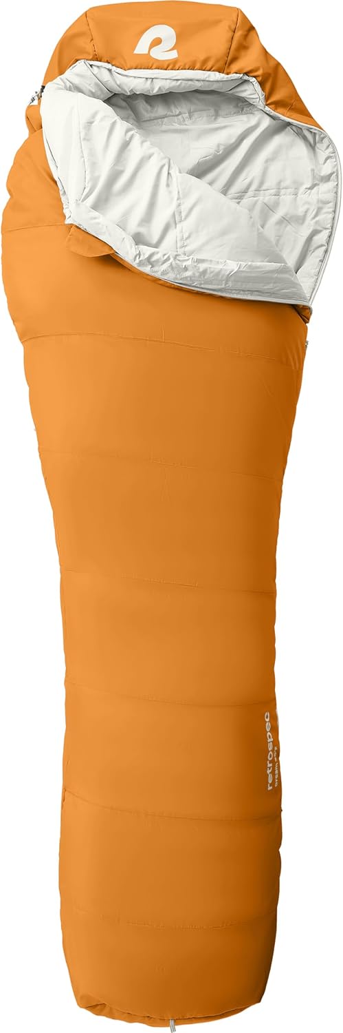 Retrospec Dream Mummy Sleeping Bag - 5, 15, & 30°F Cold Weather Camping & Travel Essential Gear with Water - Resistant Shell & Synthetic Fill - Zippered Pocket & Stuff Sack
