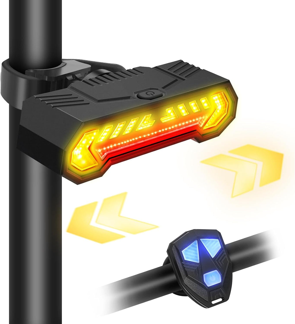 Vcwtty Smart Bike Tail Light, Wireless Remote Turn Signals with 120dB Audio Warning & Virtual Lane Projection, USB-C Rechargeable Rear Cycling Light, IP65 Waterproof Anti-Collision Safety Signal