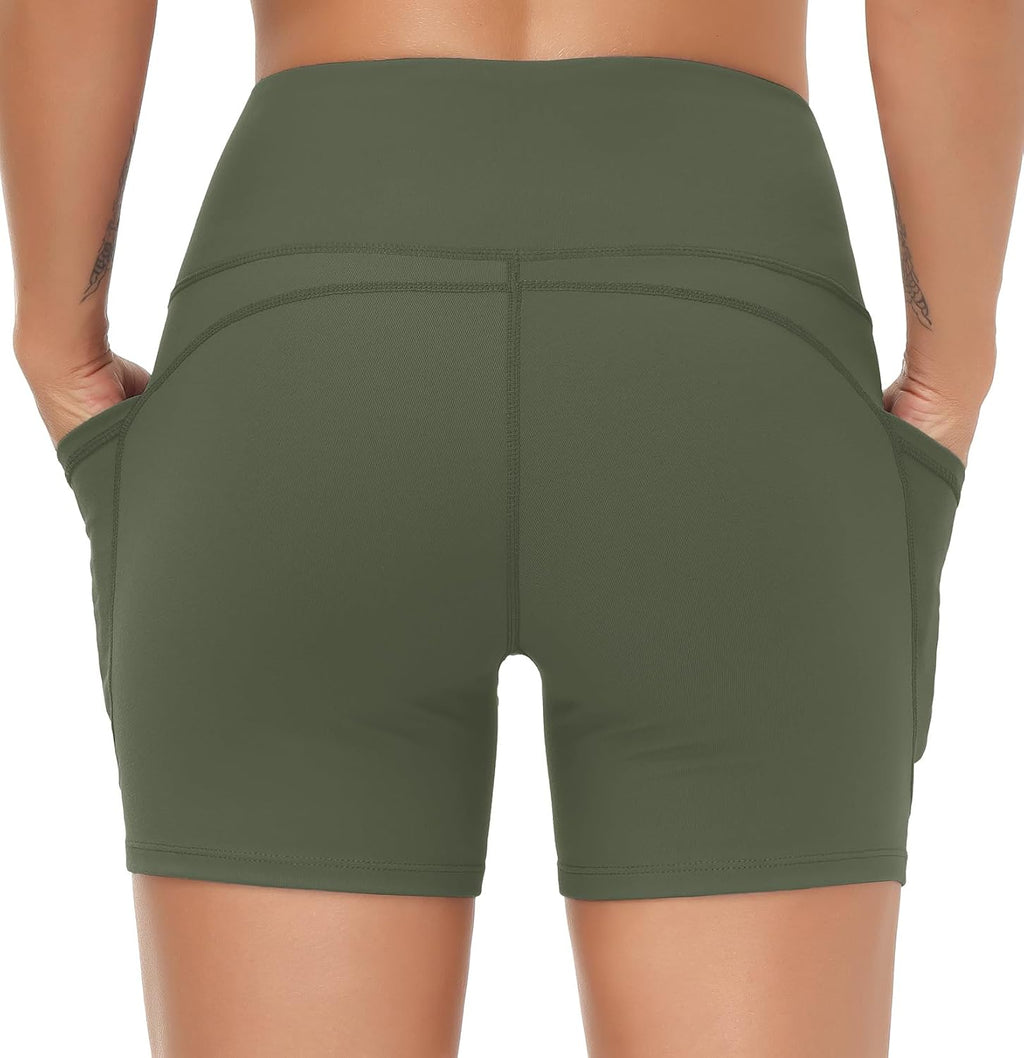 THE GYM PEOPLE High Waist Yoga Shorts for Women's Tummy Control Fitness Athletic Workout Running Shorts with Deep Pockets